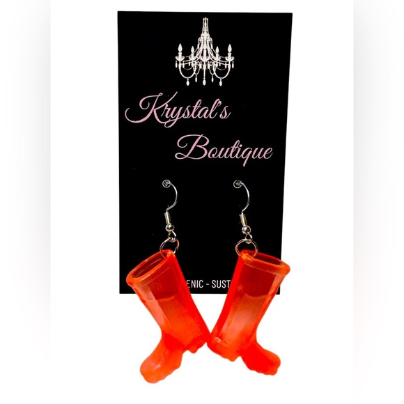 Hot Pink Rubber Rain Boots Earrings Hand Crafted Sterling Silver Wires - Picture 1 of 4